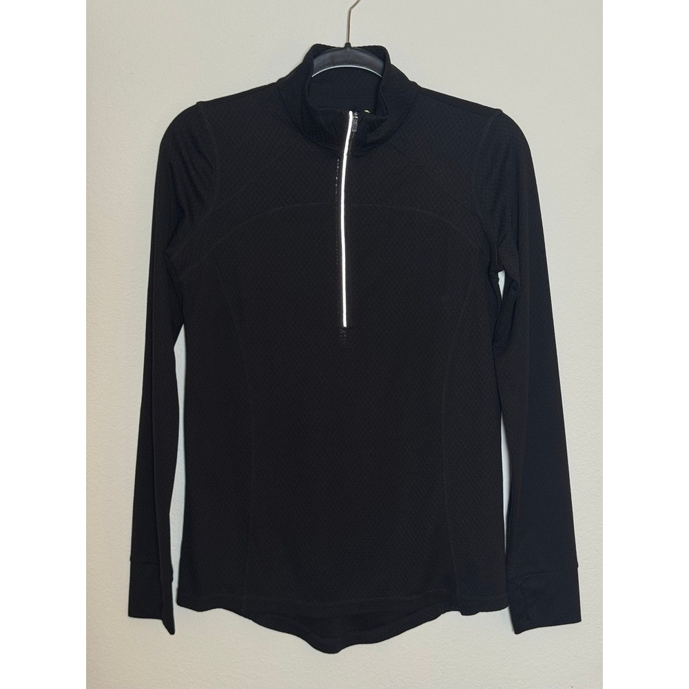 Xersion Quarter Zip Pullover Small Black Reflective Trim Slim Fit Athleisure